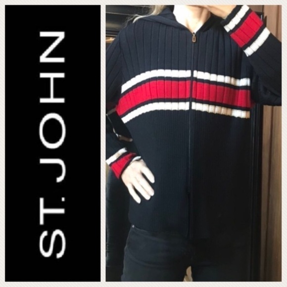 ST JOHN SPORT Striped Hoodie Full Zip - Picture 4 of 8